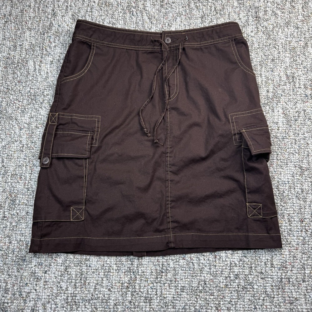 Prana Skirt Womens Small Brown Stretch Drawstring Breathe Cotton Pockets Hiking - Picture 1 of 13
